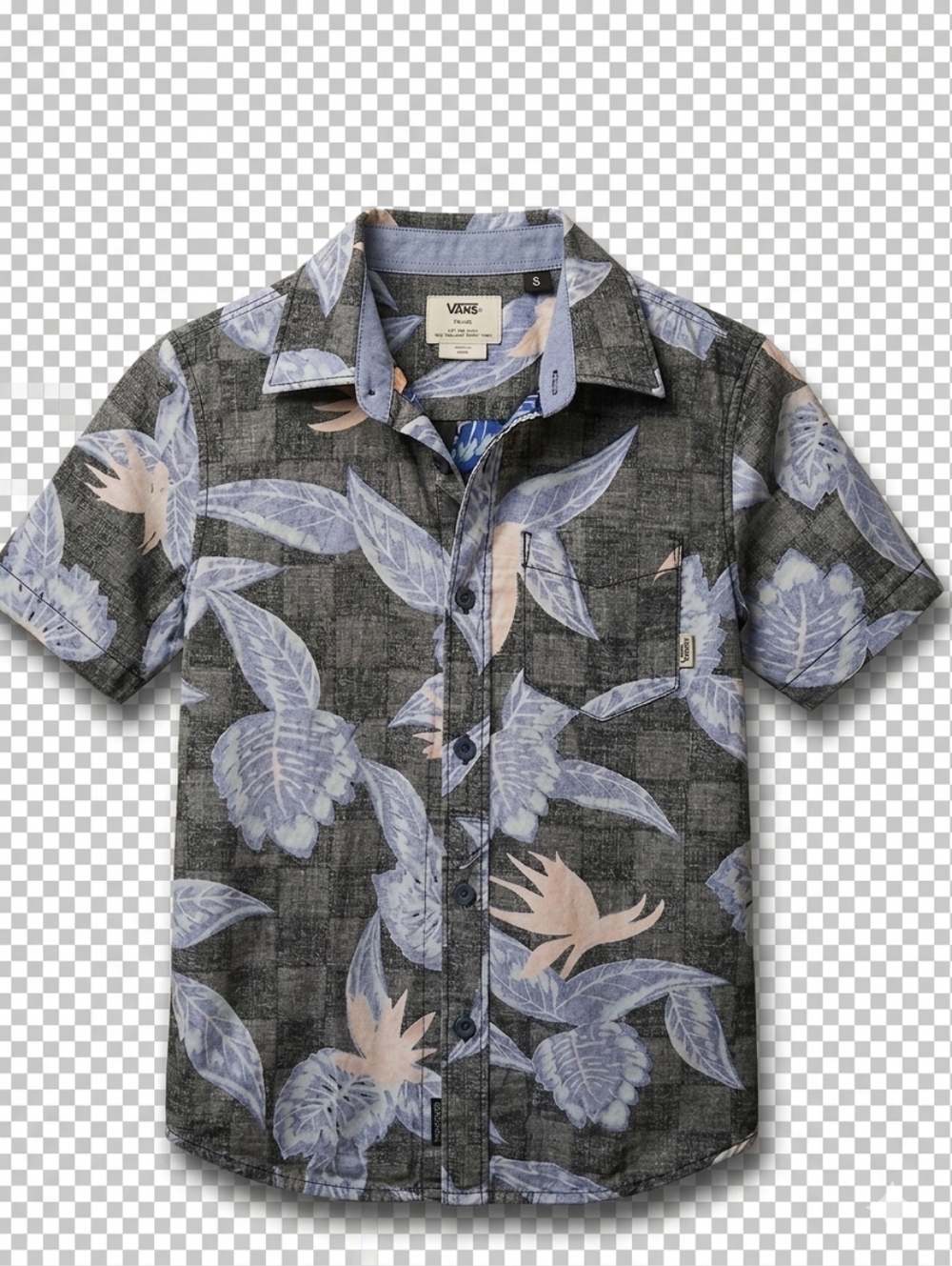 VANS Children Floral Bird of Paradise Button Up Shirt Grey Blue Small Sz S In 14